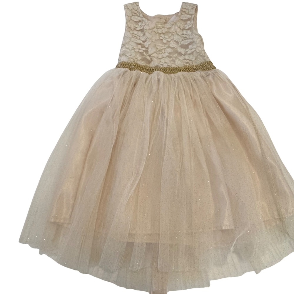 Nannette Kids Girls Champagne Gold Lace Tulle Party Dress Size 4 Flower Girl